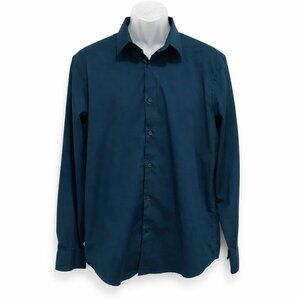 1 MX Express Mens Long Sleeve Green Dress Shirt.  Size XL  Neck 17-17.5"